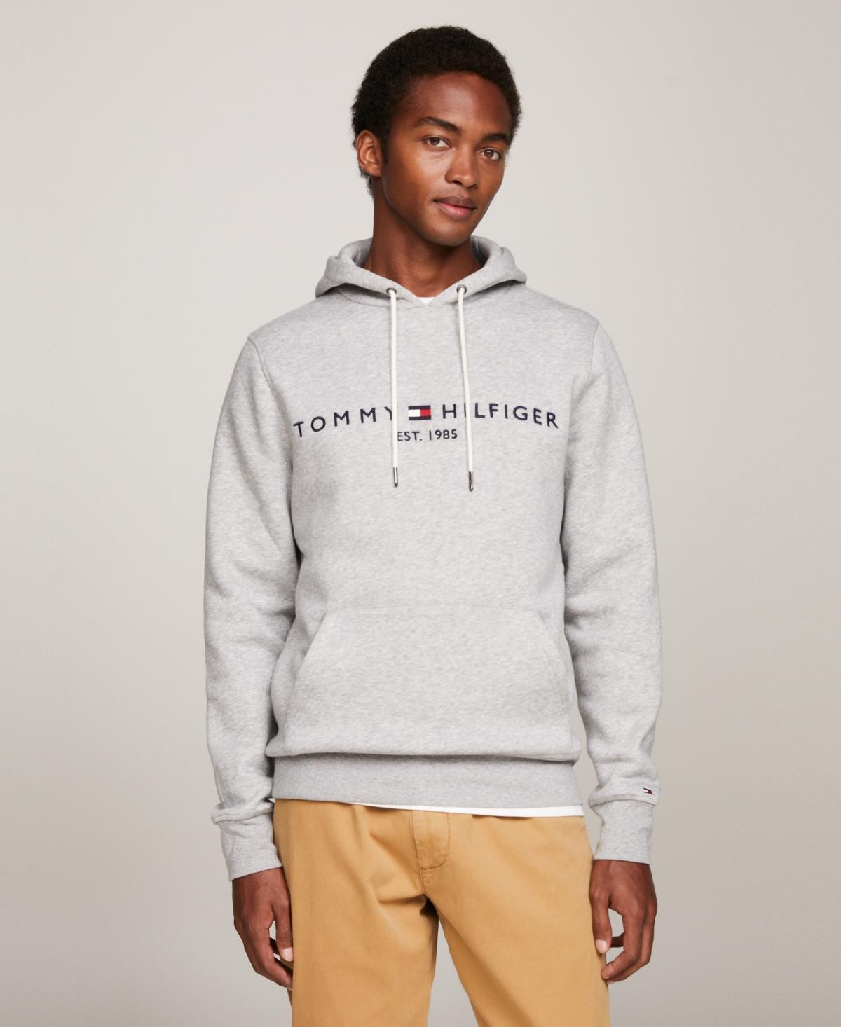 Mens Tommy Hilfiger Embroidered Logo Hoodie Cloud Grey Product Image