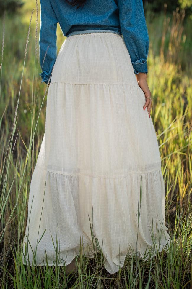 Going Nowhere Fast Cream Textured Maxi Skirt Product Image