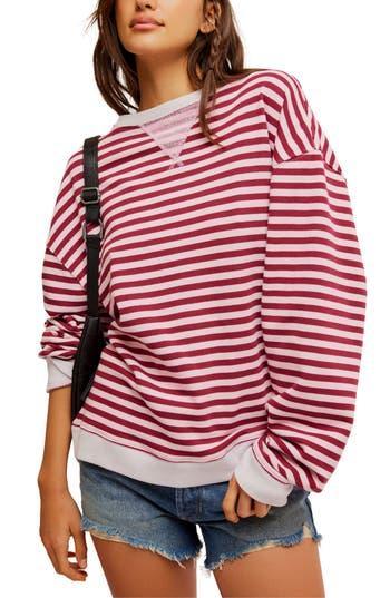 FREE PEOPLE Oversize Stripe Sweatshirt In Pink Product Image