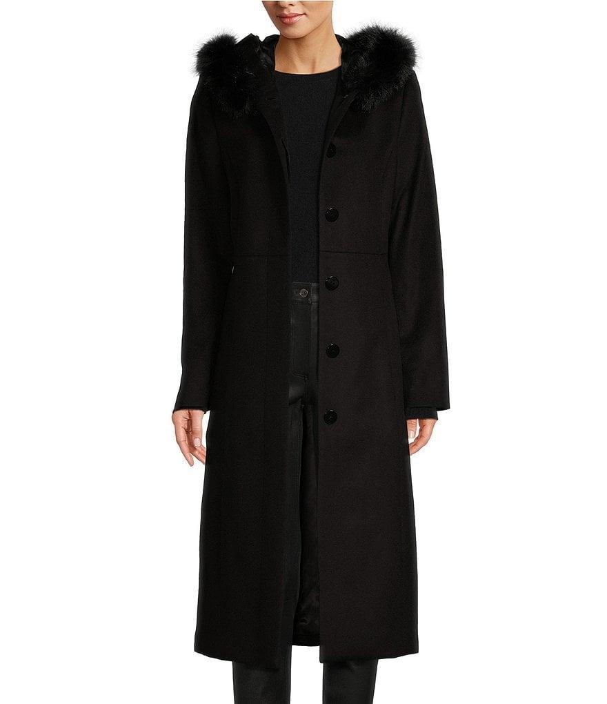 Katherine Kelly Pure Wool Maxi Coat with Faux Fur Trim Hood Product Image