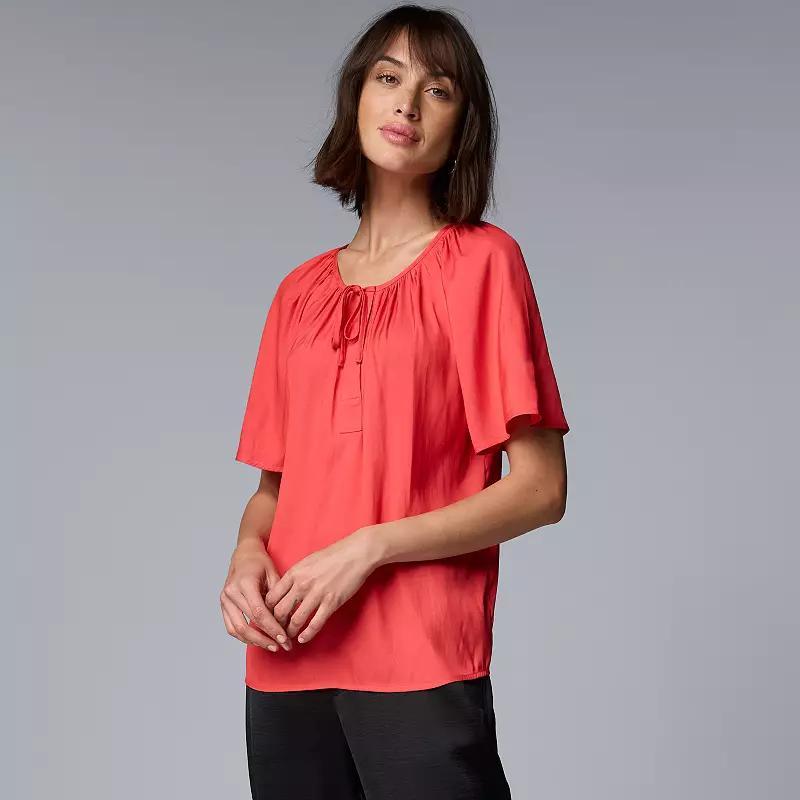 Womens Simply Vera Vera Wang Shirred Tie Neck Short Sleeve Blouse Product Image