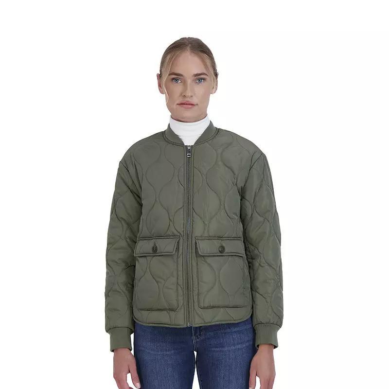 Womens Sebby Collection Quilted Crop Jacket Green Product Image