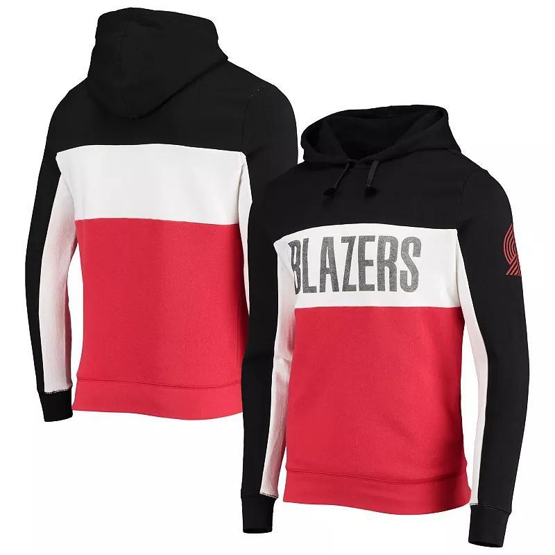 Mens Junk Food /White Portland Trail Blazers Wordmark Colorblock Fleece Pullover Hoodie Product Image