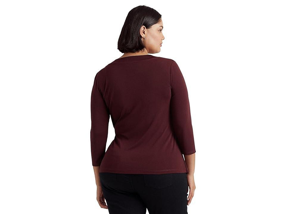 Lauren Ralph Lauren Plus Size Stretch Jersey Surplice Top (Vintage Burgundy) Women's Clothing Product Image