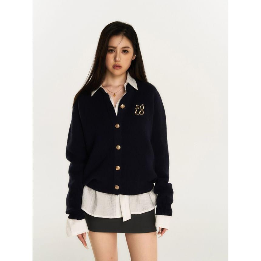 Collared Lettering Button-Up Cardigan Product Image