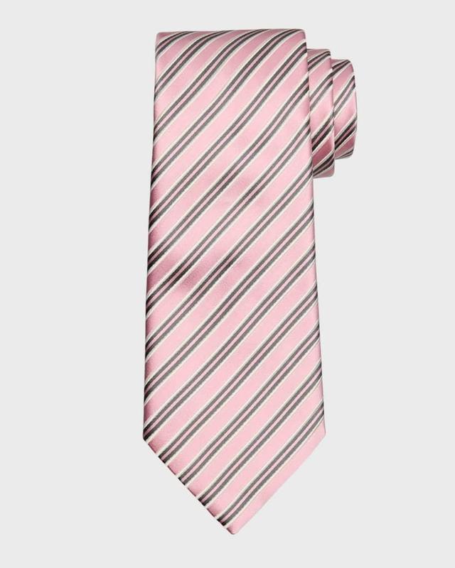 Men's Mulberry Silk and Cotton Stripe Tie Product Image