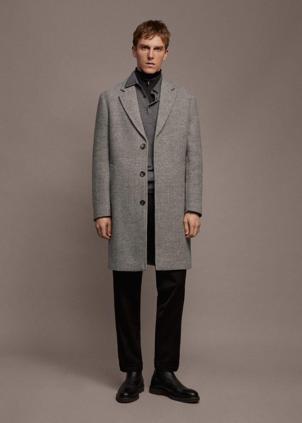 MANGO MAN - Herringbone pattern wool coat medium heather greyMen Product Image