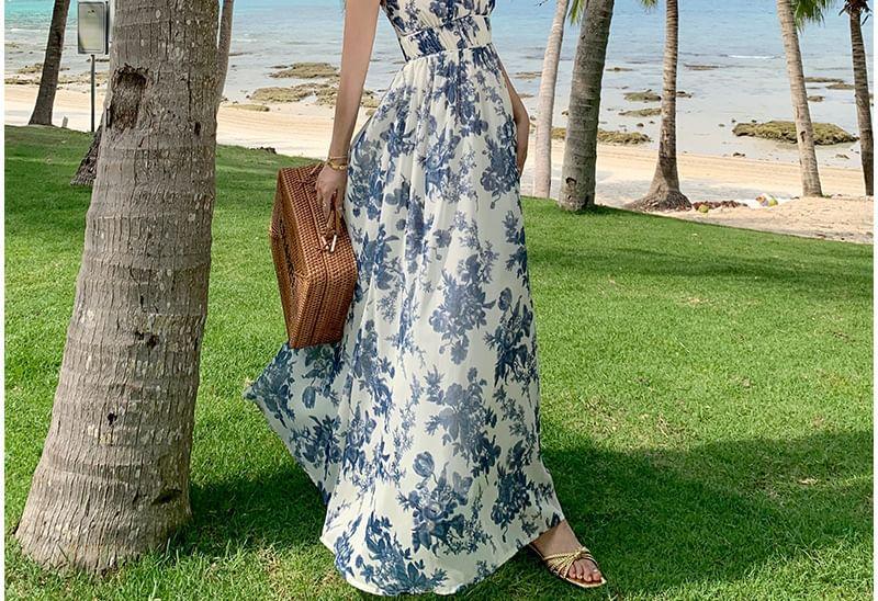 Sleeveless Square Neck Floral Maxi Sun Dress Product Image