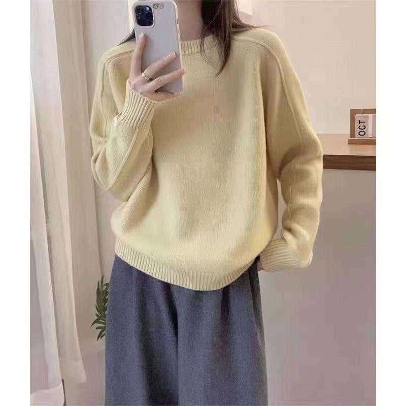 Round Neck Plain Sweater Product Image