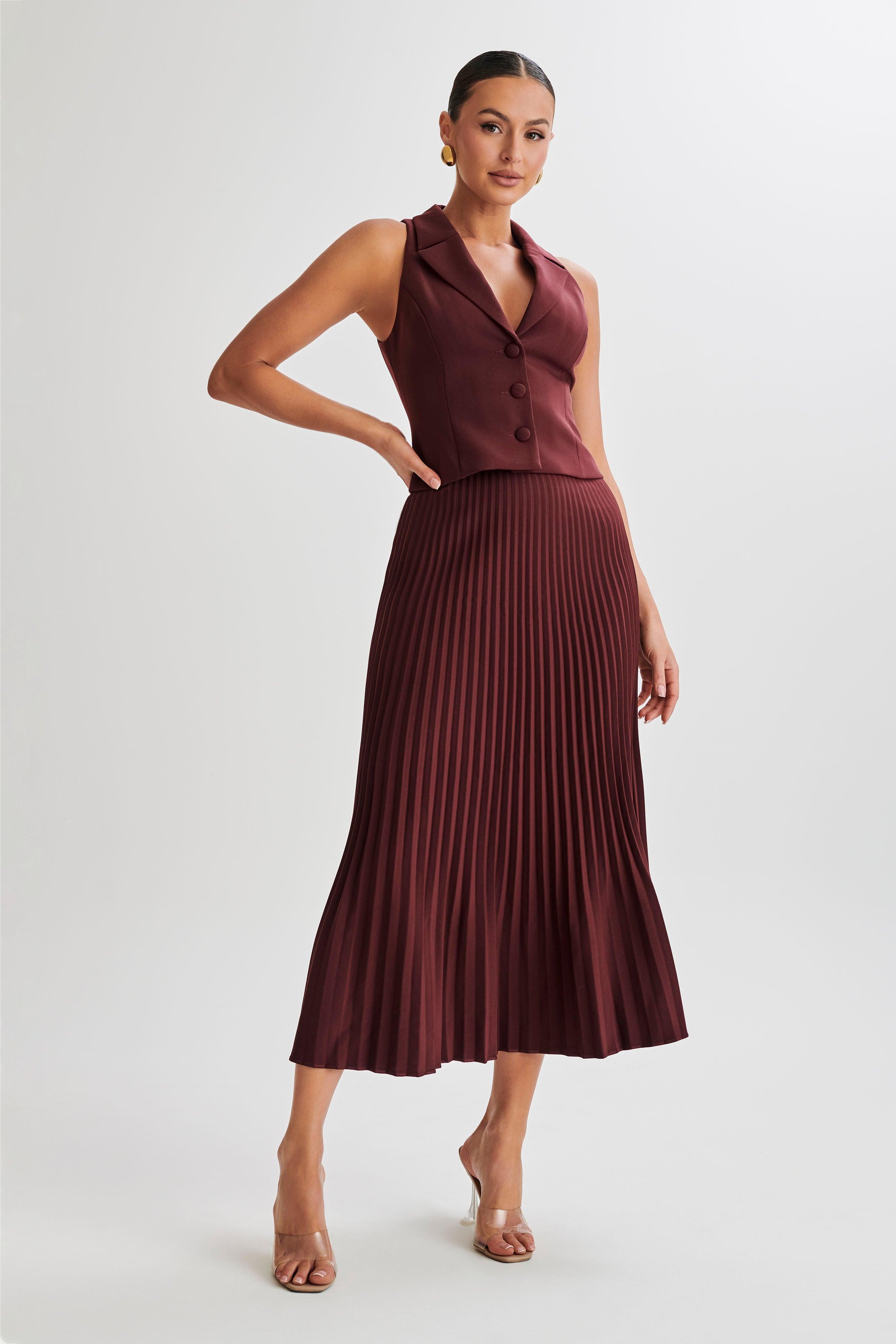 Twyla Pleated Suiting Maxi Skirt - Plum Product Image