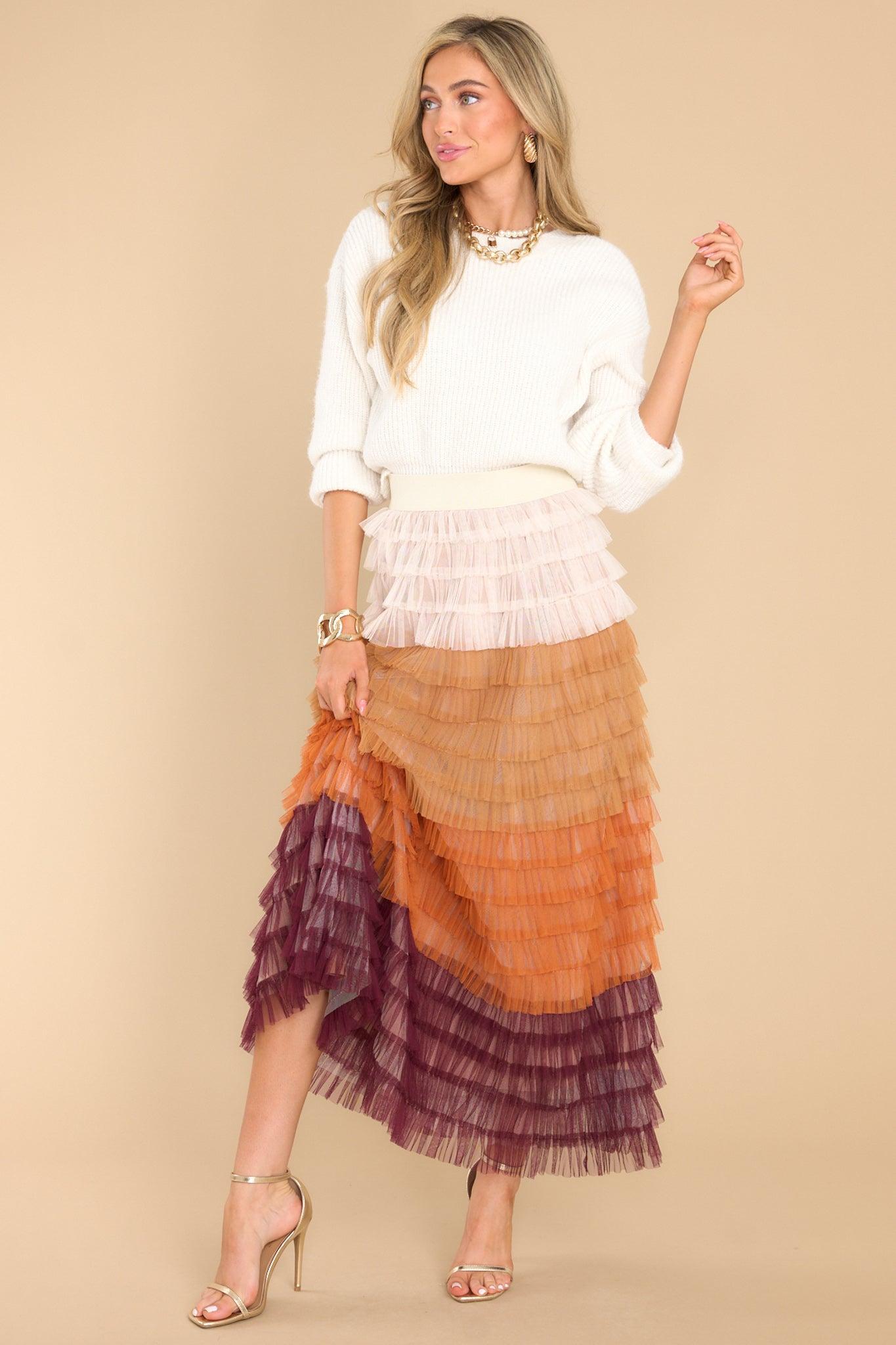 Aura Break Down Walls Dark Rust Maxi Skirt Brown Product Image