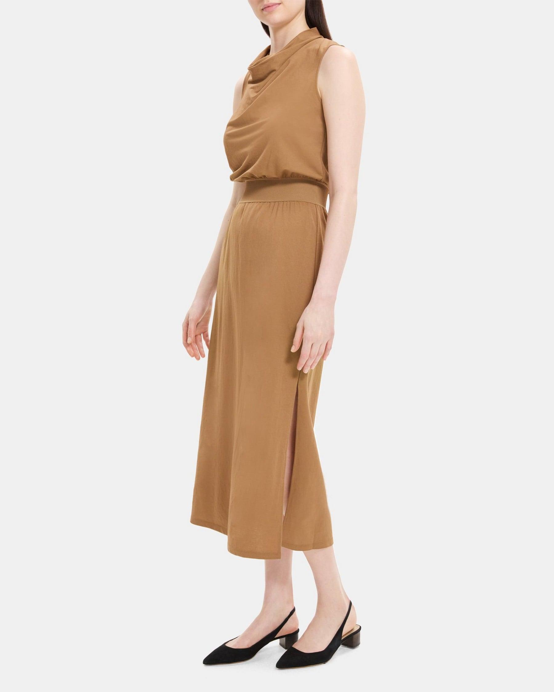 Sleeveless Cowl Neck Dress in Viscose-Blend Piqué Product Image