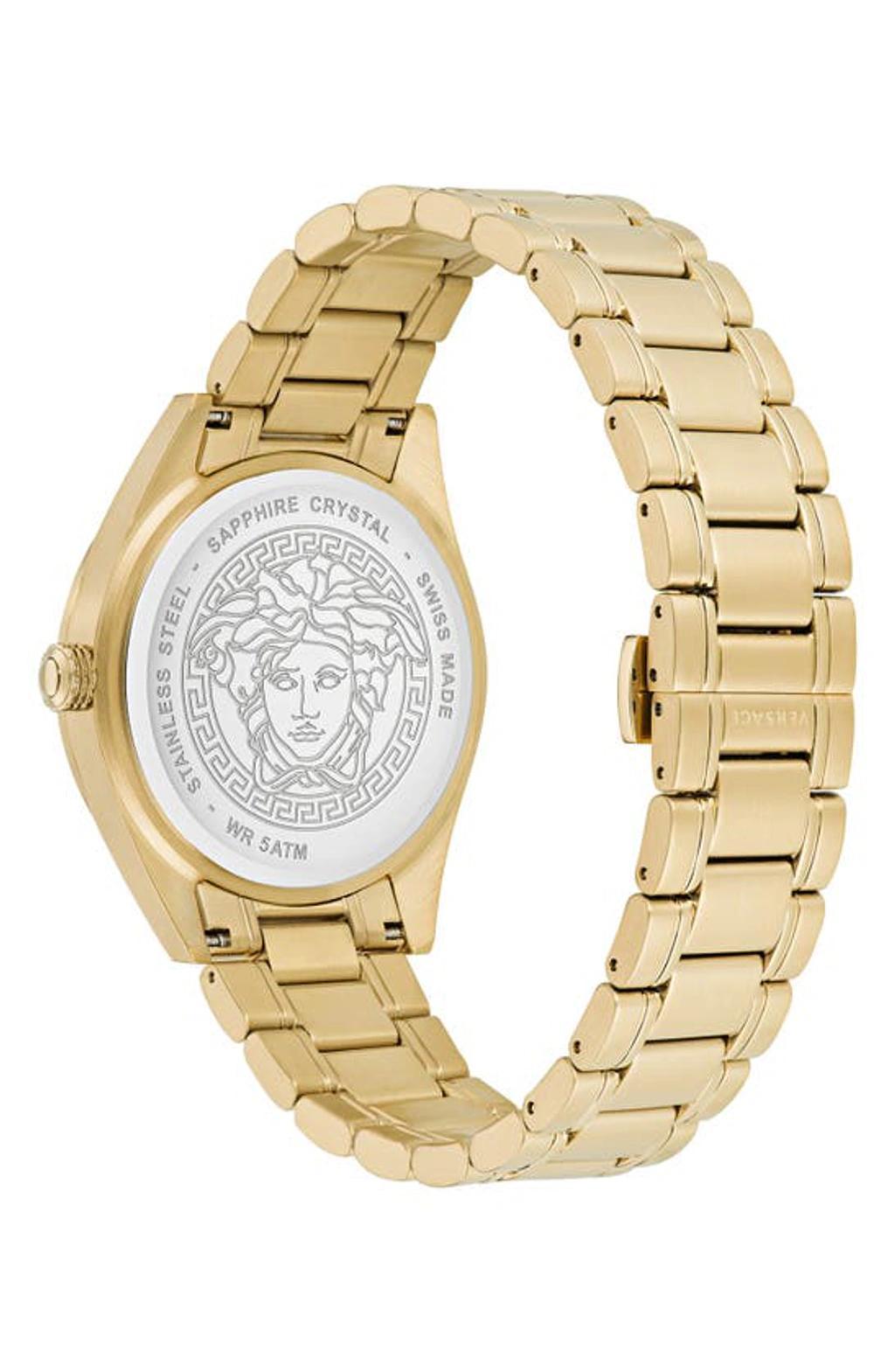 VERSACE Men's Swiss V-code Gold Ion Plated Bracelet Watch 42mm In Yellow Gold Product Image