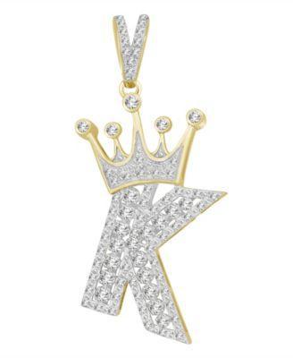 Mens Diamond (3/8 ct.t.w.) Crowned Initial Pendant in 10k Gold - K Product Image