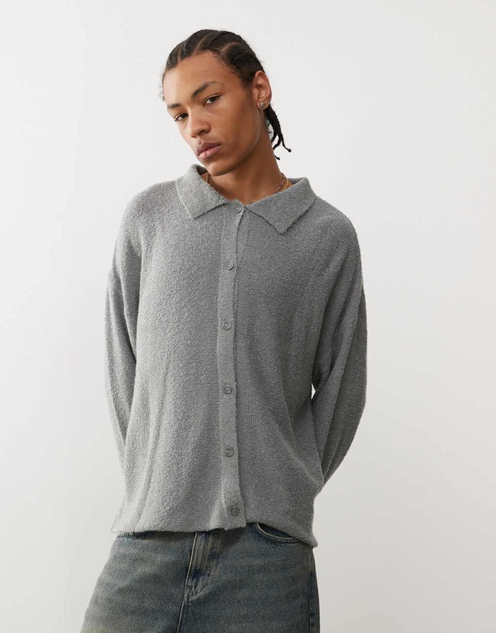 Reclaimed Vintage polo cardigan in charcoal Product Image