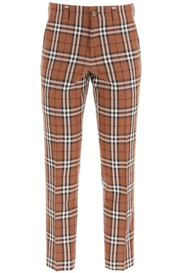 Check Pattern Tailored Trousers In 褐色 Product Image