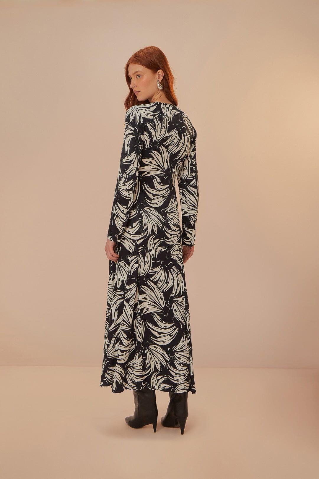 Black Bossa Banana LENZING™ ECOVERO™ Viscose Midi Dress Product Image