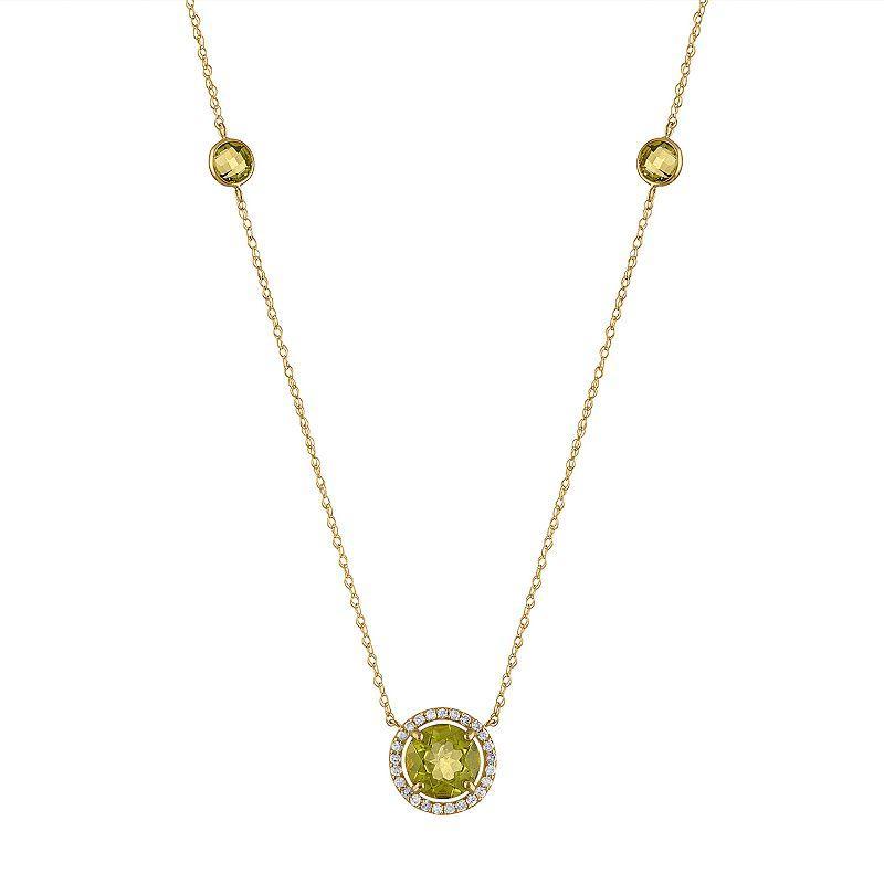 Tiara 14k Gold Diamond Halo Peridot Station Necklace, Womens Yellow Product Image