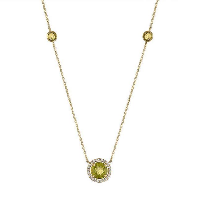 Tiara 14k Gold Diamond Halo Peridot Station Necklace, Womens Yellow Product Image