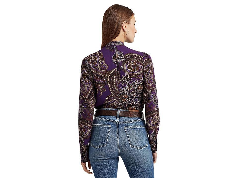 Lauren Ralph Lauren Paisley Ruffle-Trim Georgette Shirt Multi) Women's Clothing Product Image