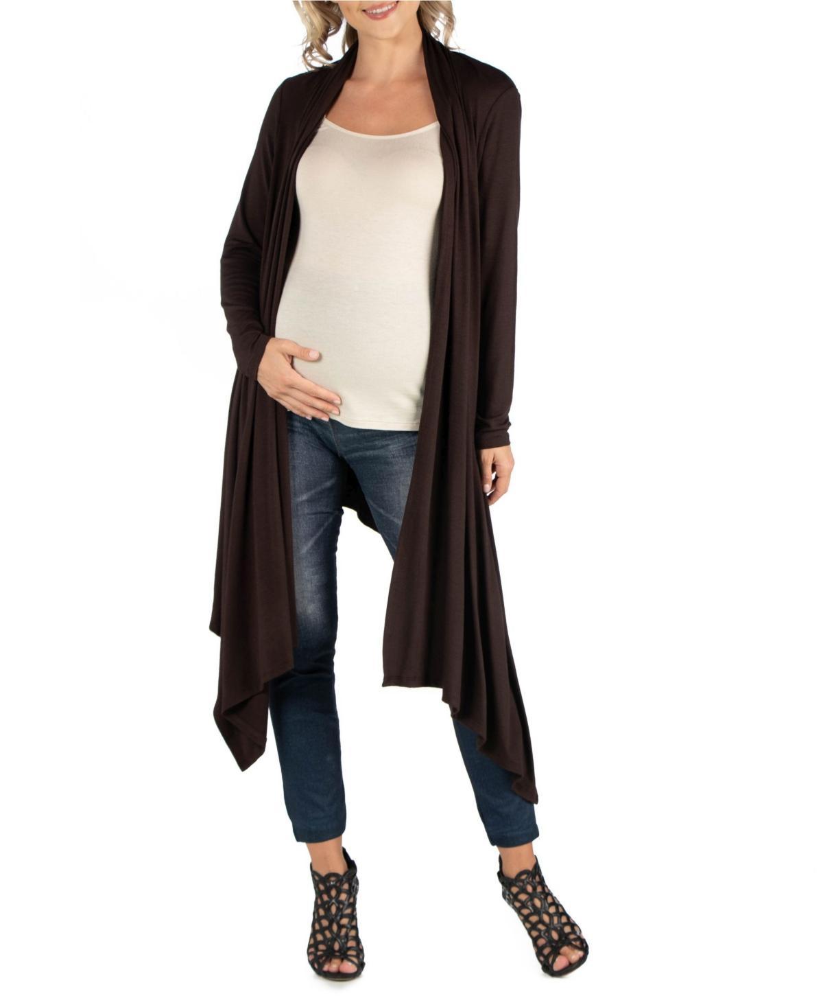 24Seven Comfort Apparel Women's Maternity Long Sleeve Knee Length Open Cardigan, Grey, Large Product Image