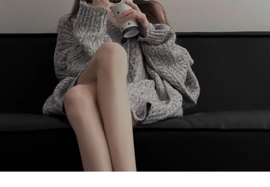 V-Neck Plain Cable-Knit Oversized Sweater Product Image