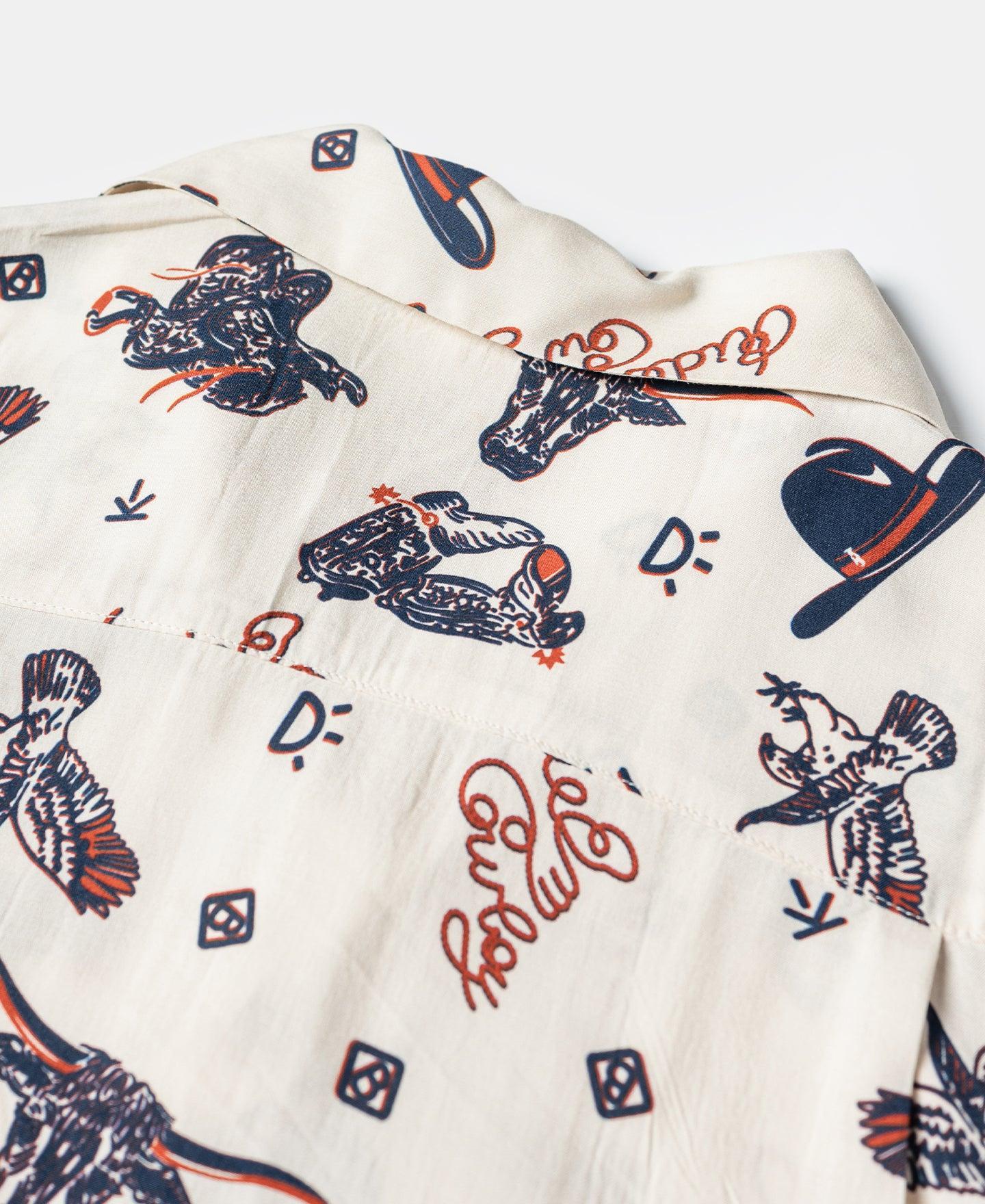 Cowboy Symbols Pattern Cuban Collar Shirt - Cream White Product Image