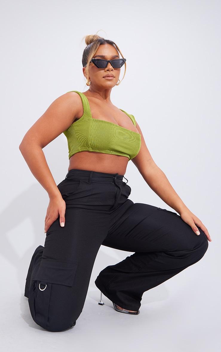 Shape Green Acetate Slinky Square Neck Crop Top Product Image