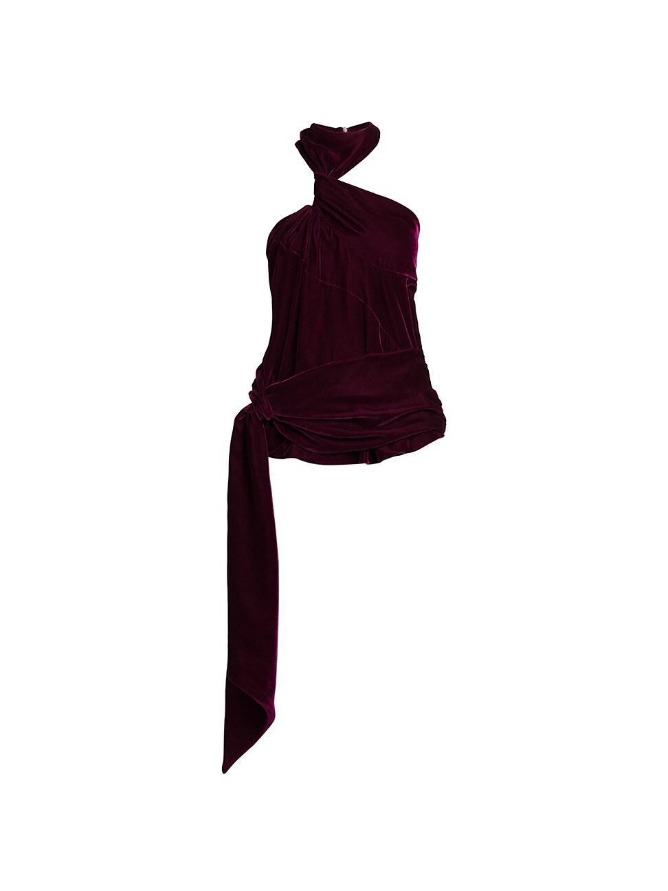 Womens Knotted Halterneck Velvet Top Product Image