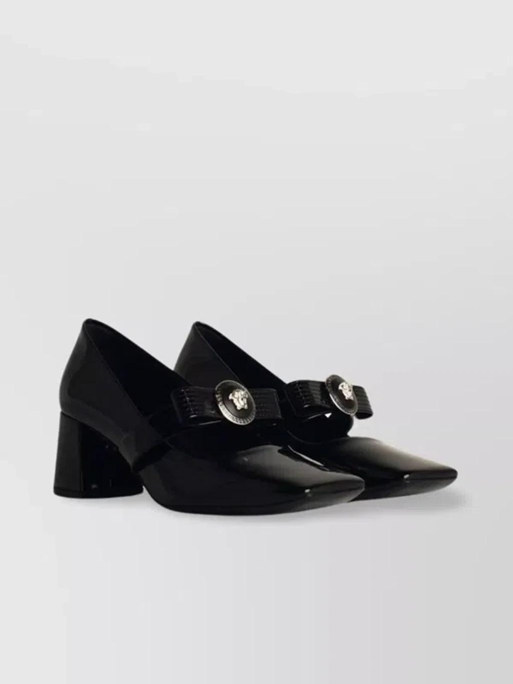 Leather Block Heel Pumps In Black product image