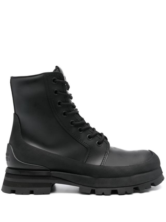 Lace-up Leather Boots In Black Product Image