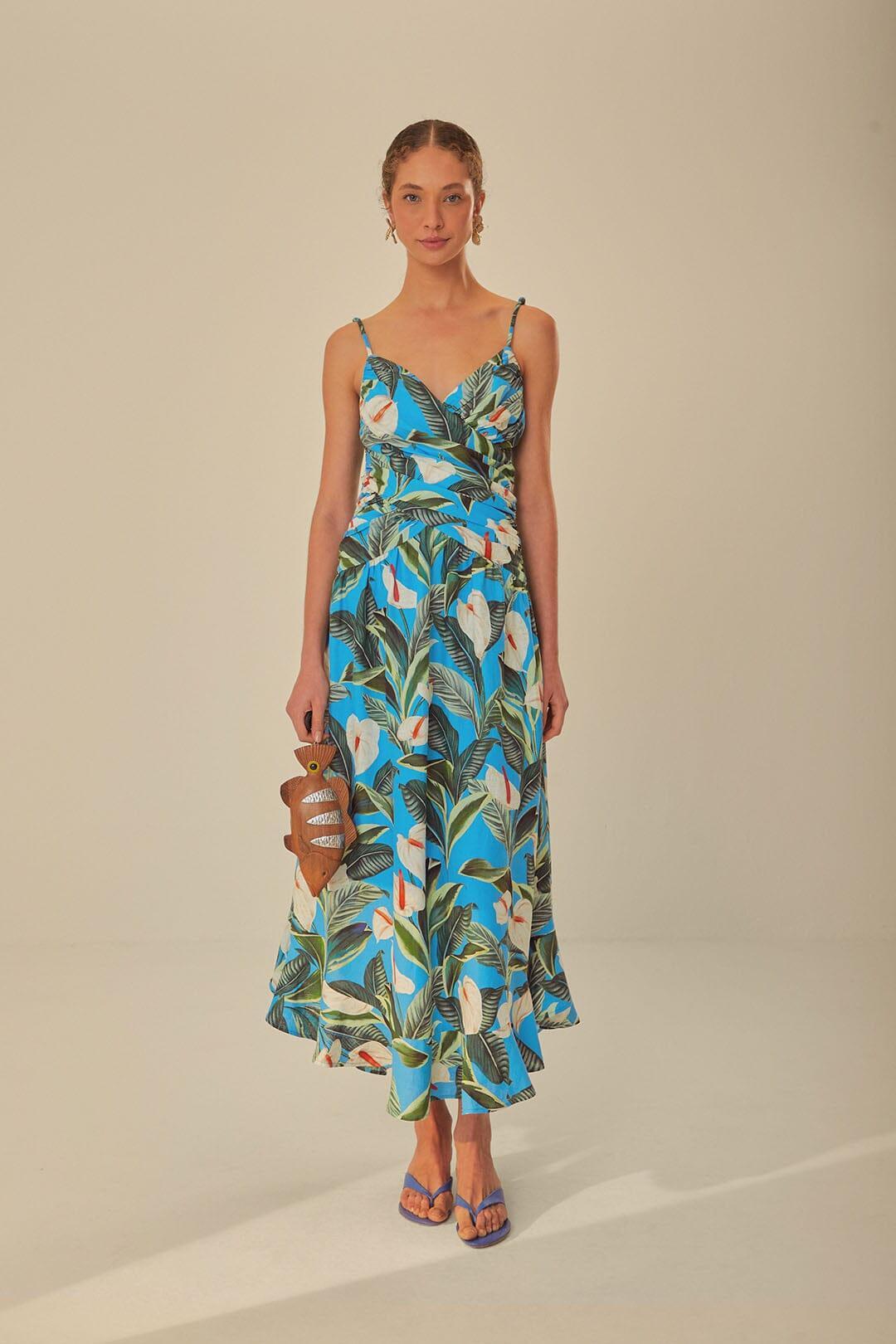 Blue Anthurium Garden LENZING ECOVERO Euroflax Maxi Dress, ANTHURIUM GARDEN BLUE / XL Product Image