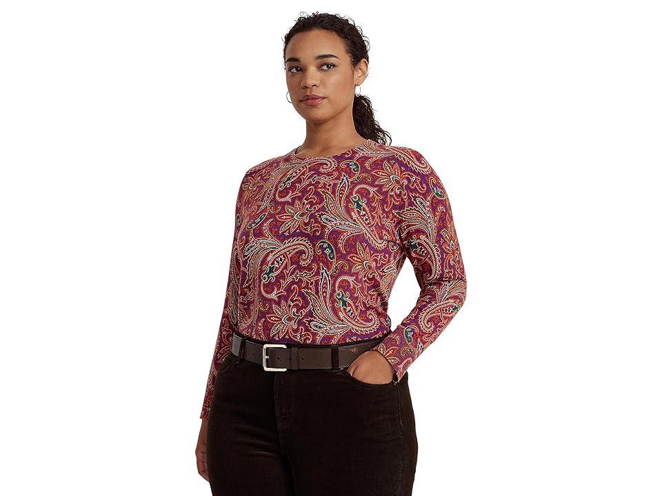 LAUREN Ralph Lauren Plus-Size Paisley Cotton-Blend Sweater Women's Sweater Product Image