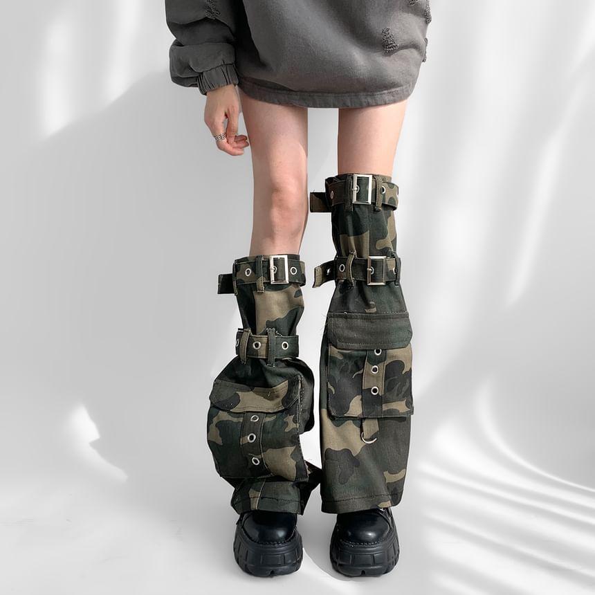 Camo Print Buckled Leg Warmers Product Image