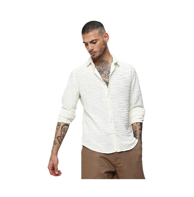 Campus Sutra Mens Ivory White Self-Design Wave Shirt Product Image