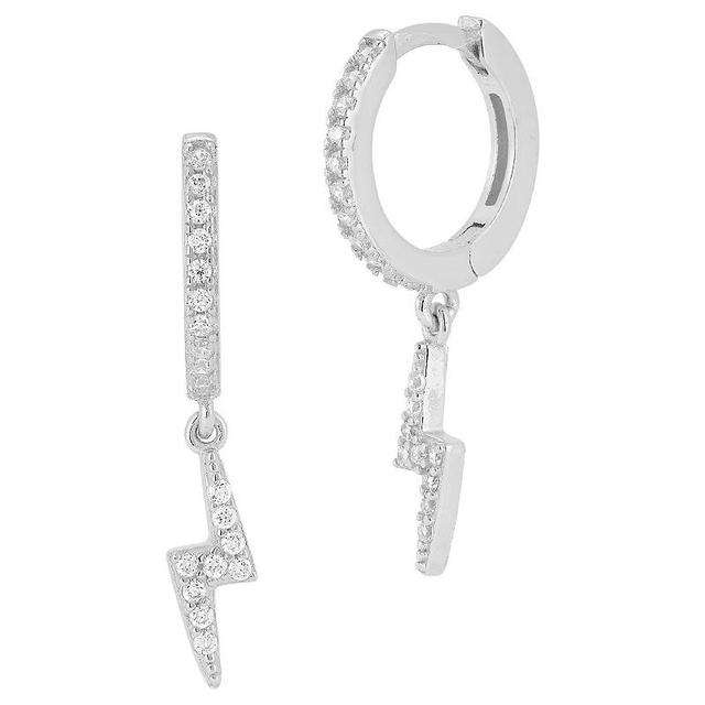 Sunkissed Sterling Cubic Zirconia Lightning Charm Huggie Earrings, Womens, White Product Image