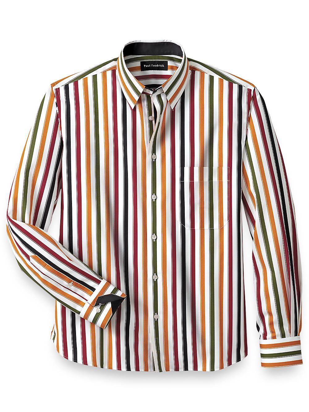 Cotton Stripe Casual Shirt With Contrast Trim - Multi Product Image