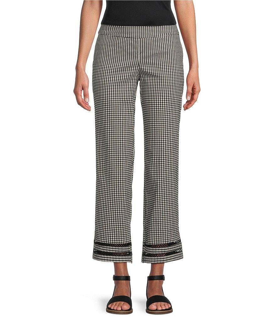 Allison Daley Petite Size Gingham Inset Hem Pull-On Straight Leg Crop Pants Product Image