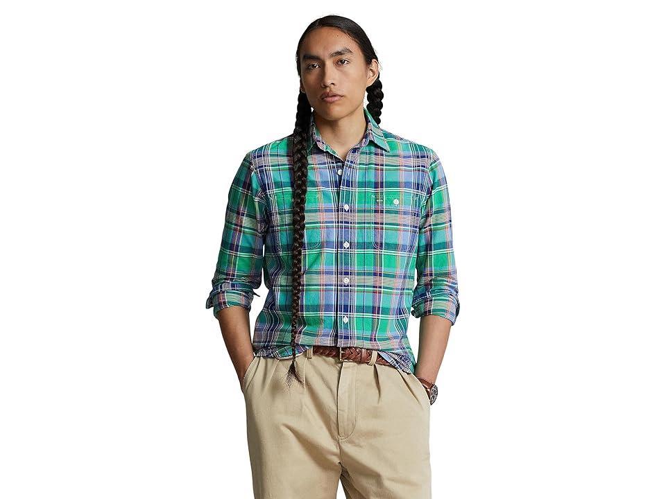 Polo Ralph Lauren Classic Fit Plaid Oxford Workshirt (Green/Blue) Men's Jacket Product Image