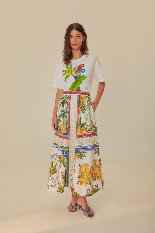 Off-White Tropical Destination LENZING™ ECOVERO™ Euroflax™ Midi Skirt Product Image