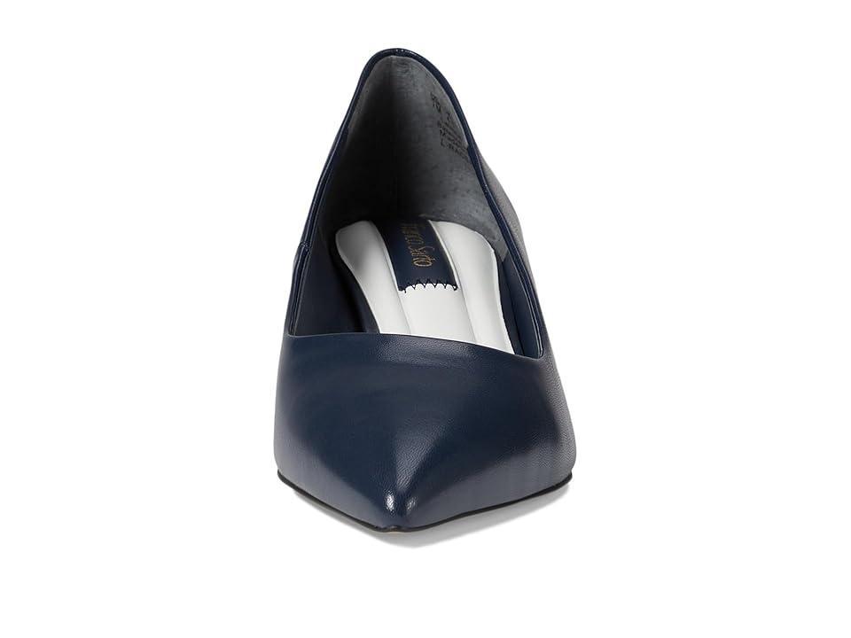 Franco Sarto Racer Pointed Toe Block Heel Pump (Navy Leather) High Heels Product Image