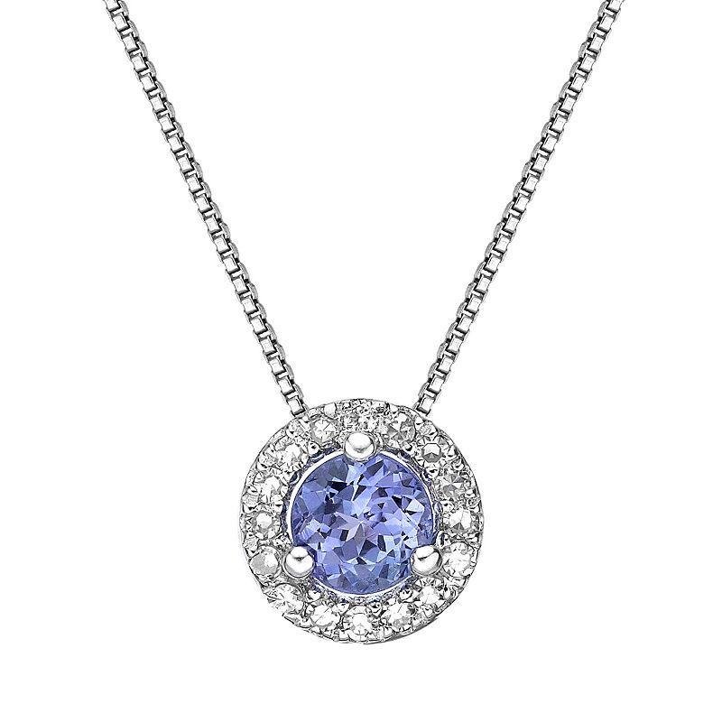 Gemminded Sterling Silver 1/6 Carat T.W. Diamond Tanzanite Halo Pendant Necklace, Womens Product Image