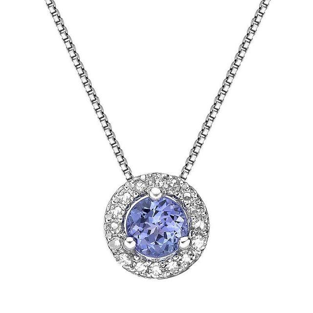 Gemminded Sterling Silver 1/6 Carat T.W. Diamond Tanzanite Halo Pendant Necklace, Womens Blue Product Image