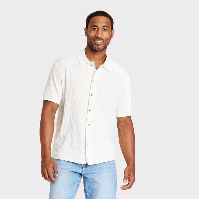 Mens Short Sleeve Full Button Polo Shirt - Goodfellow & Co Ivory Product Image