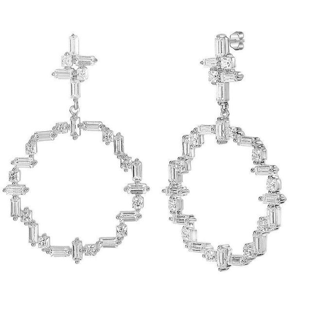 Judy Crowell Sterling Silver Open Circle CZ Drop Earrings, Womens Product Image