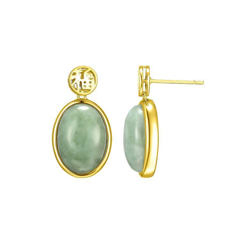 Dynasty Jade 18k Gold Over Sterling Silver Good Fortune Green Jade Drop Earrings, Womens Product Image