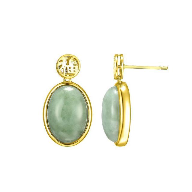 Dynasty Jade 18k Gold Over Sterling Silver Good Fortune Green Jade Drop Earrings, Womens Product Image