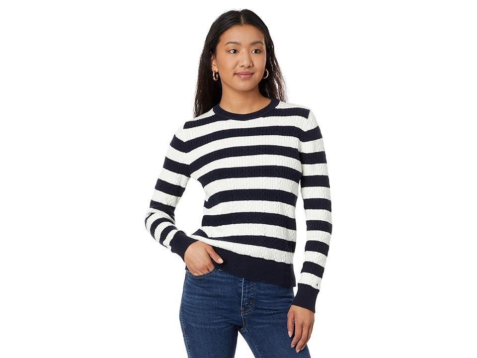 Tommy Hilfiger Stripe Cable Crew Neck Sweater (Sky Captain Multi) Women's Sweater product image