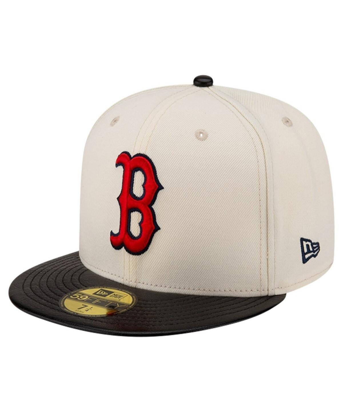 Mens New Era Cream Boston Red Sox Game Night Leather Visor 59FIFTY Fitted Hat Product Image