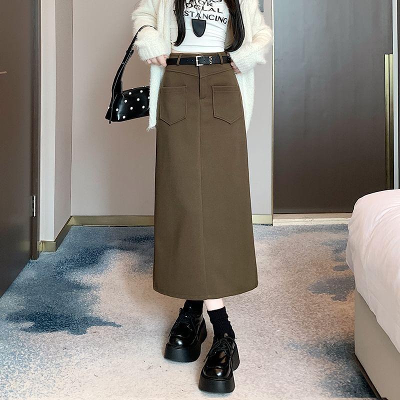 High-Rise Plain A-Line Midi Skirt Product Image